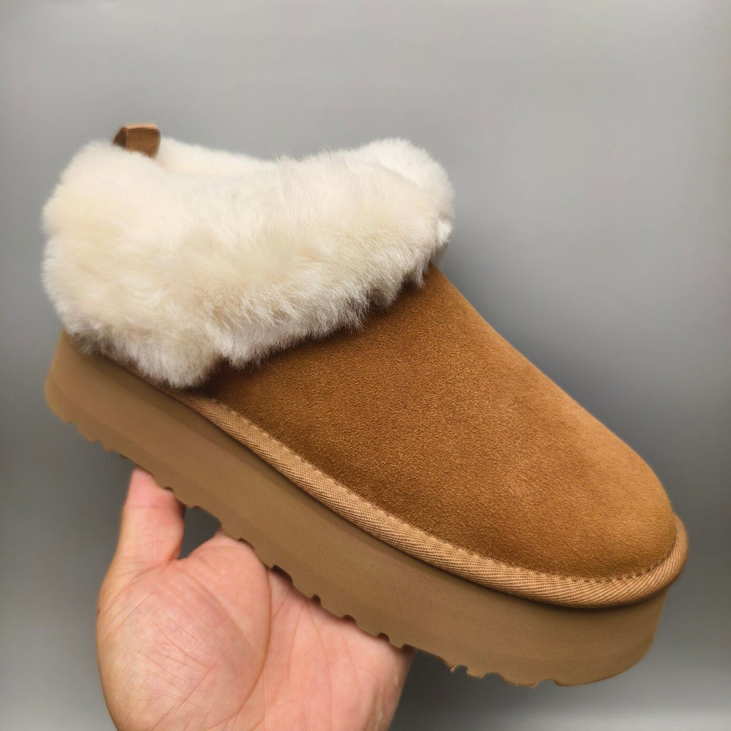 Chestnut Suede-Look Platform Slip-On Shoes – Style 1393