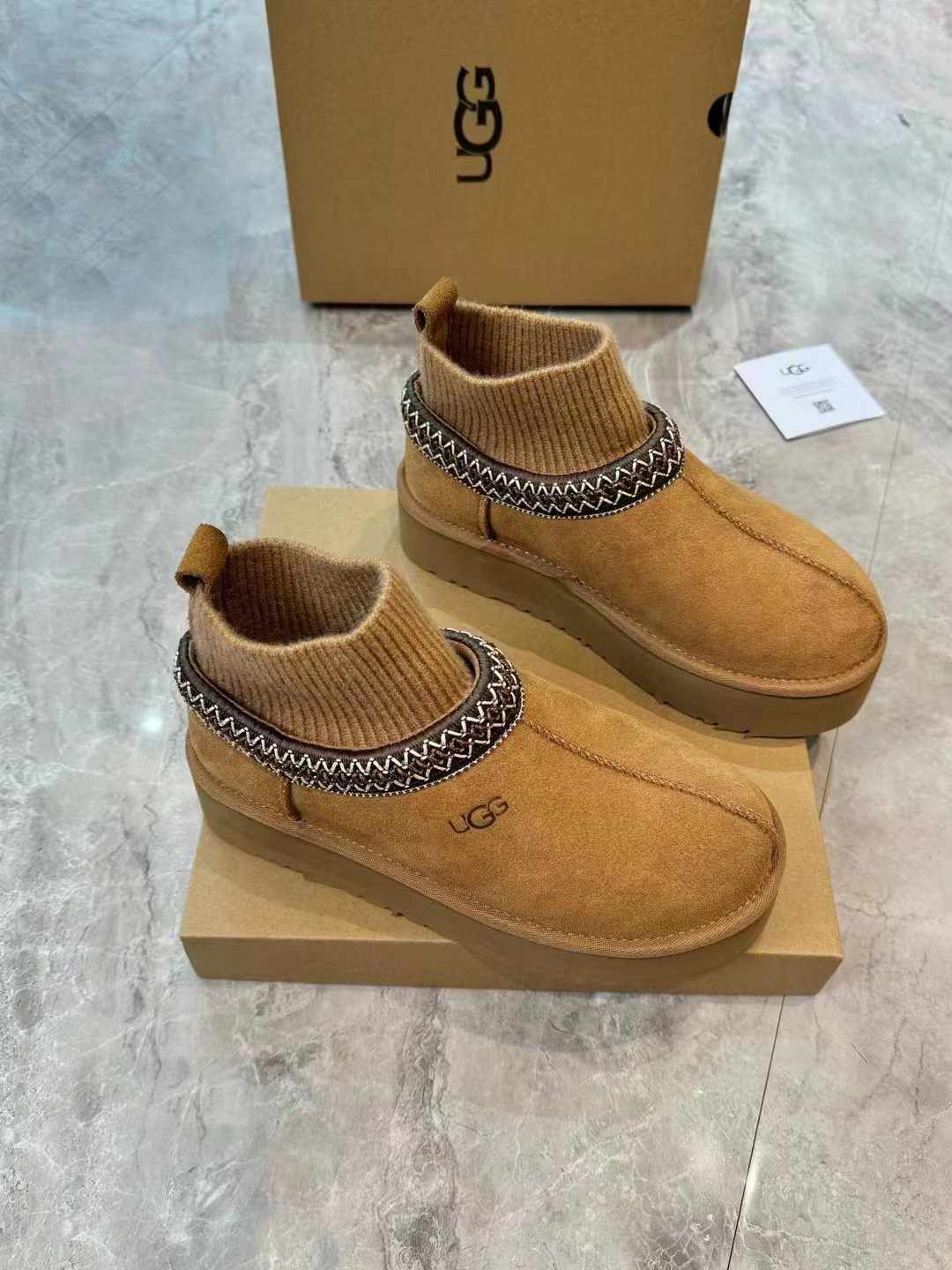 Suede Shearling-Lined Winter Boots with Wool Sock Cuff – 1125956