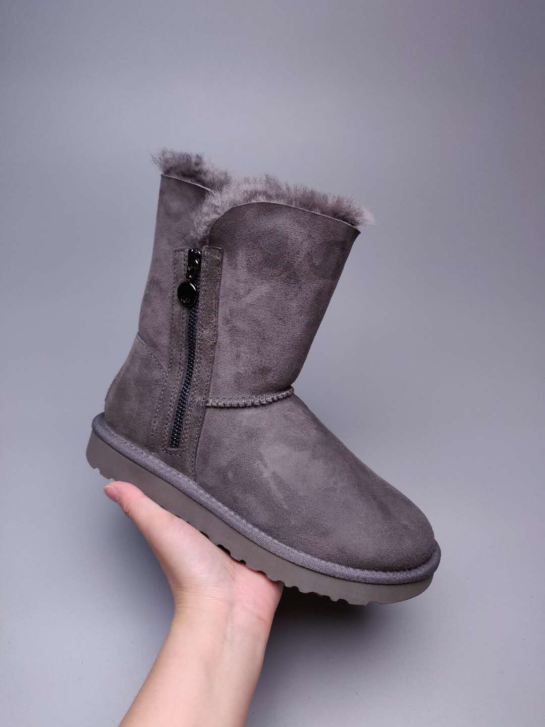 Gray Side-Zip Mid-Calf Boots – Style 2480